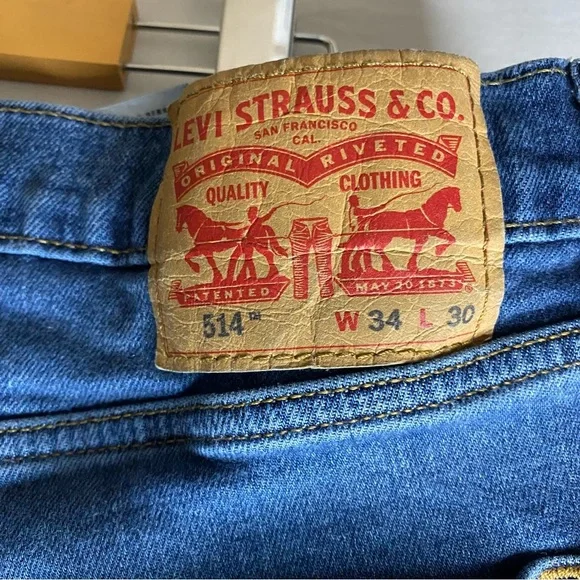 Levis Jeans Mens 34x30 Blue 514 Straight Leg Fit Workwear Mid Wash Stretch Denim - Picture 3 of 10